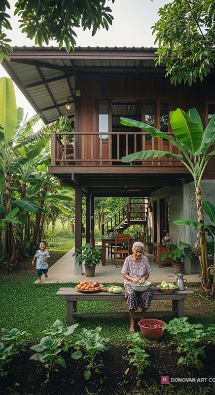 บ้านสวนไทยกับคุณยายและเด็ก