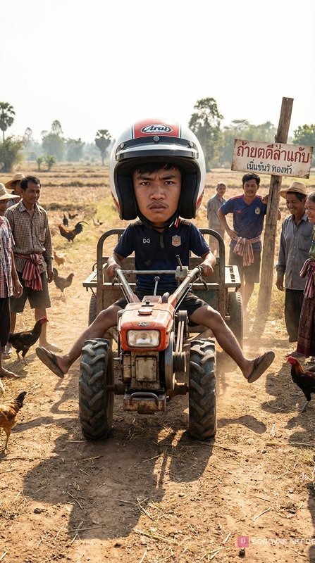 เกษตรกรขับรถแทรกเตอร์ในทุ่งนา