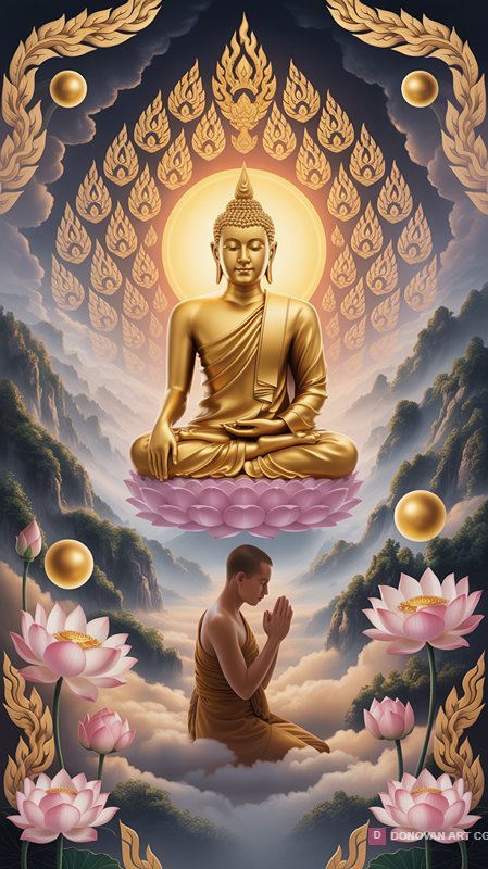 พระพุทธรูปทองคำในธรรมชาติสวยงาม
