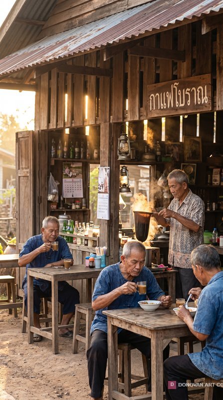 บรรยากาศร้านกาแฟโบราณในชนบท