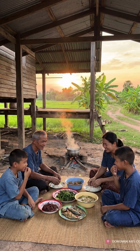 ครอบครัวไทยรับประทานอาหารกลางแจ้ง