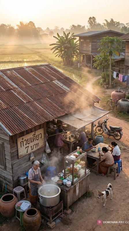 ร้านก๋วยเตี๋ยวในหมู่บ้านไทย