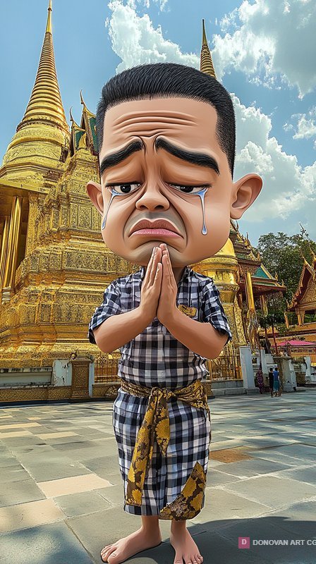 การ์ตูนเด็กชายในชุดไทยที่วัด