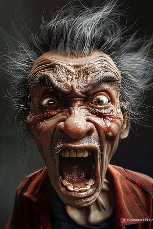 ชายแก่โกรธจัดในภาพ 3D