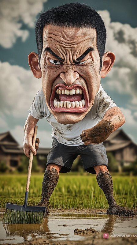 การ์ตูนตัวละครเกษตรกรโกรธจัด