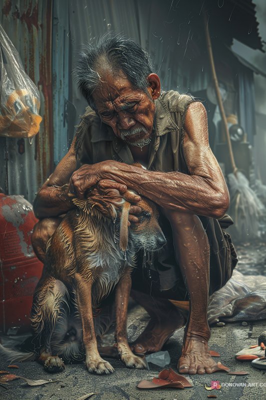 ชายชรากับสุนัขในเมือง