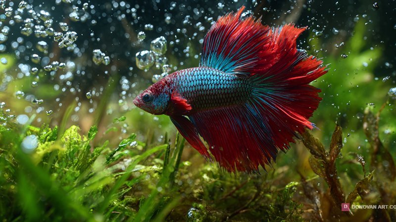 ปลากัดสีสันสดใสในน้ำ